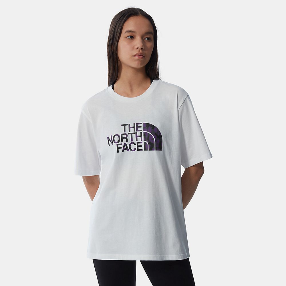 The North Face T-Shirts Womens Australia - The North Face Relaxed Easy White / Purple Leopard (LNZ-4